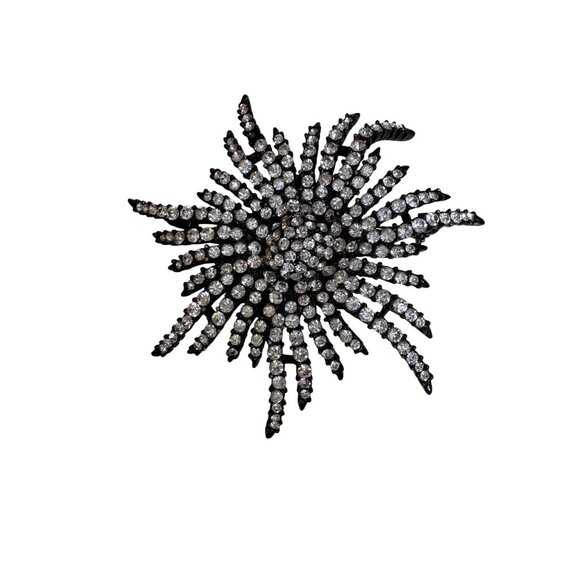 Vintage Rhinestone Black Starburst Brooch Glam Hollywood Old Money Halloween - Picture 8 of 15